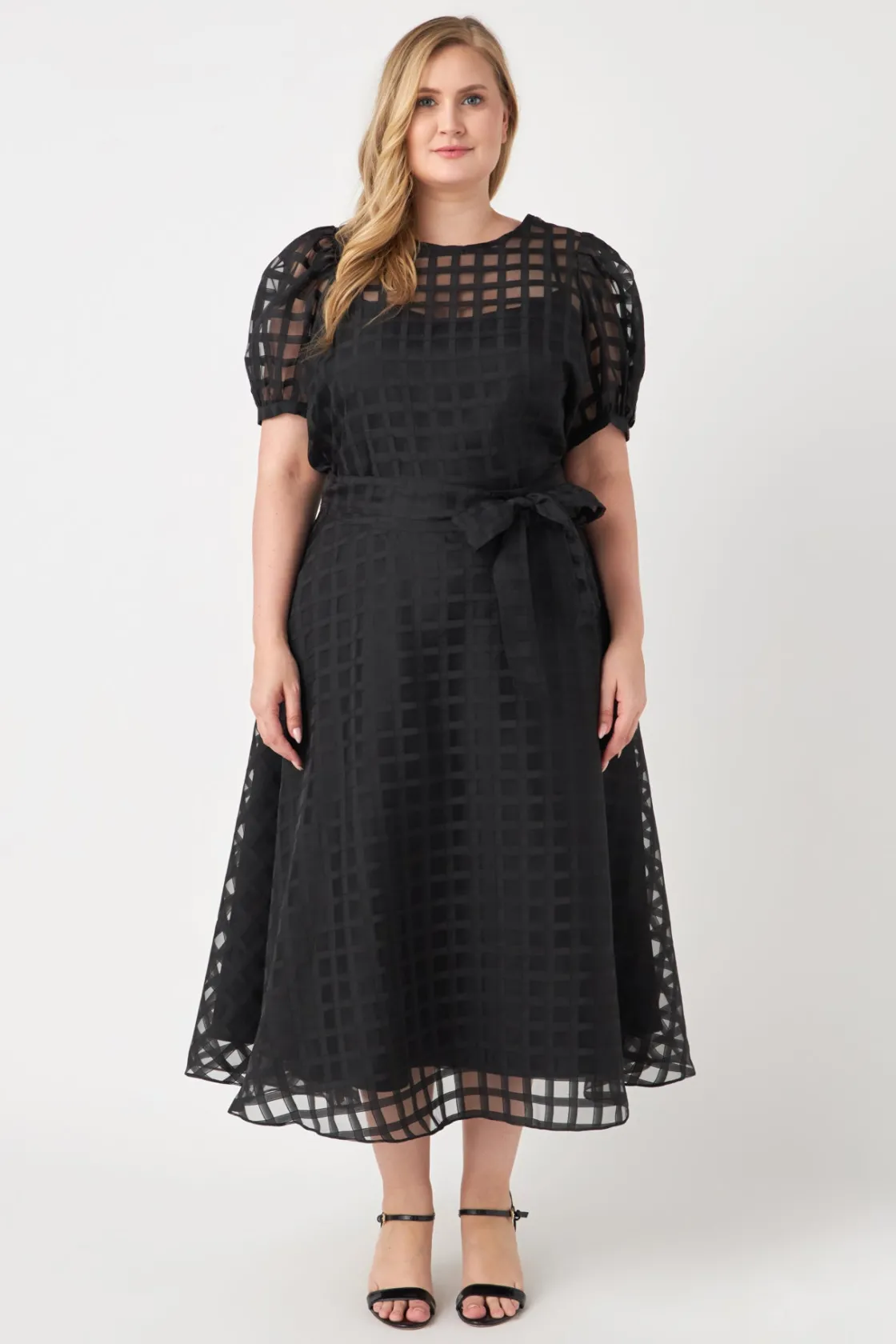 english_factory__plus_siz_4-4.webp ENGLISH FACTORY Skirts | Tops*- Plus Size Plaid Organza Fit & Flare Midi Skirt