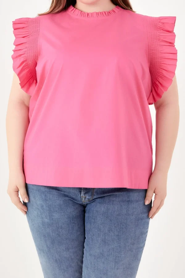 ENGLISH FACTORY Tops*- Plus Size Ruffle Sleeve Poplin Top