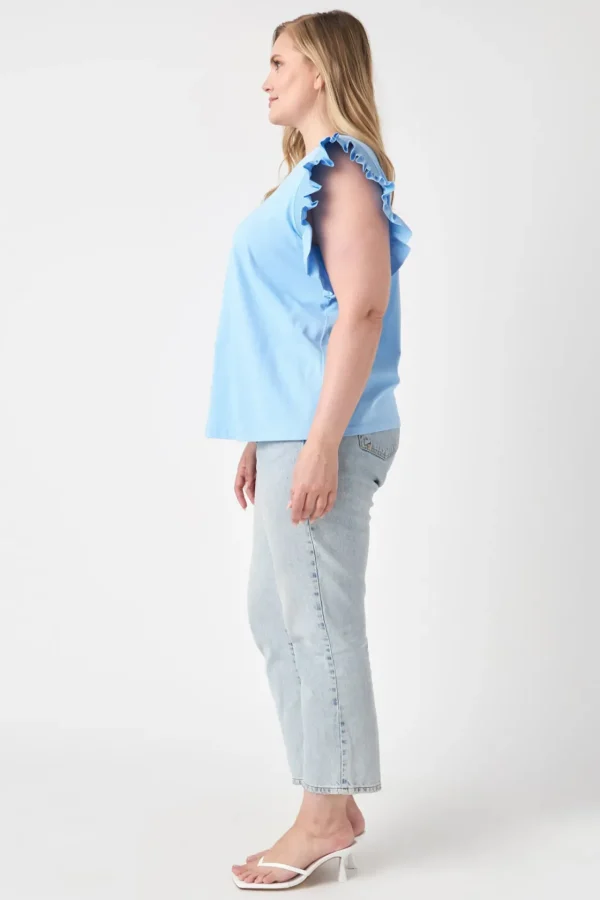 ENGLISH FACTORY Tops*- Plus Size Poplin Knit Mixed Ruffle Detail Top