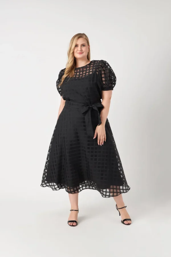 ENGLISH FACTORY Skirts | Tops*- Plus Size Plaid Organza Fit & Flare Midi Skirt