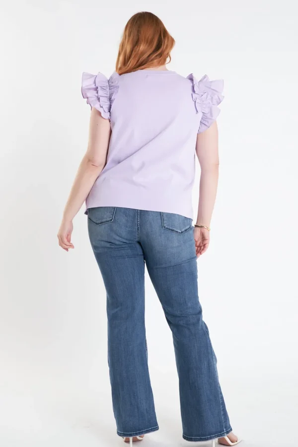 ENGLISH FACTORY Tops*- Plus Size Mixed Media Ruffle Detail T-Shirt