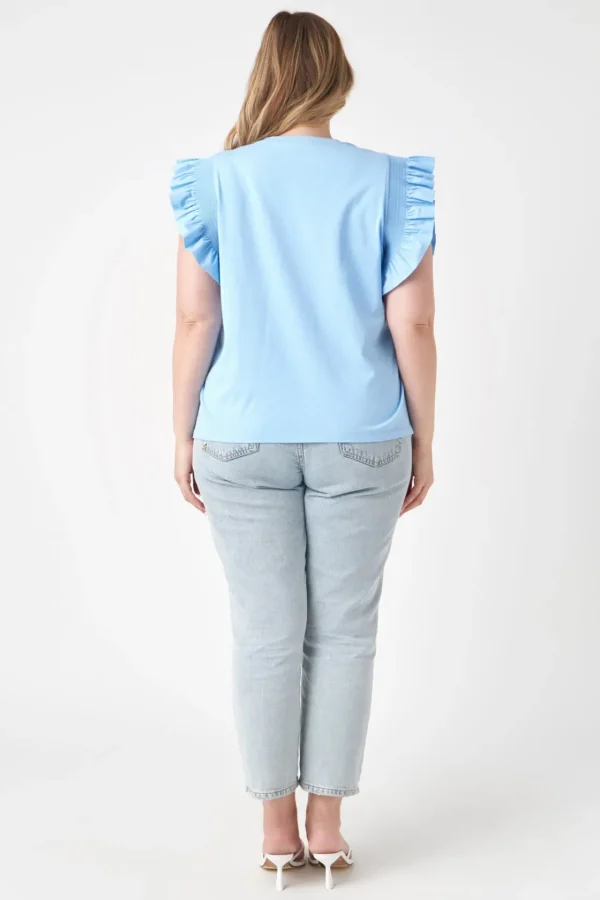 ENGLISH FACTORY Tops*- Plus Size Poplin Knit Mixed Ruffle Detail Top