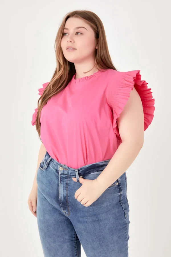 ENGLISH FACTORY Tops*- Plus Size Ruffle Sleeve Poplin Top