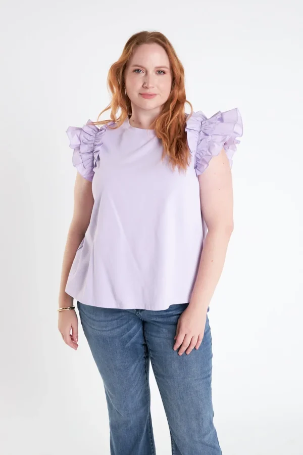 ENGLISH FACTORY Tops*- Plus Size Mixed Media Ruffle Detail T-Shirt