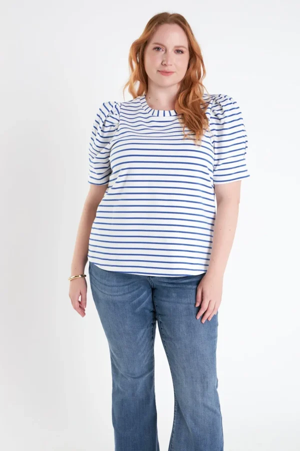 ENGLISH FACTORY Tops*- Plus Size Stripe Women Knit Shirt