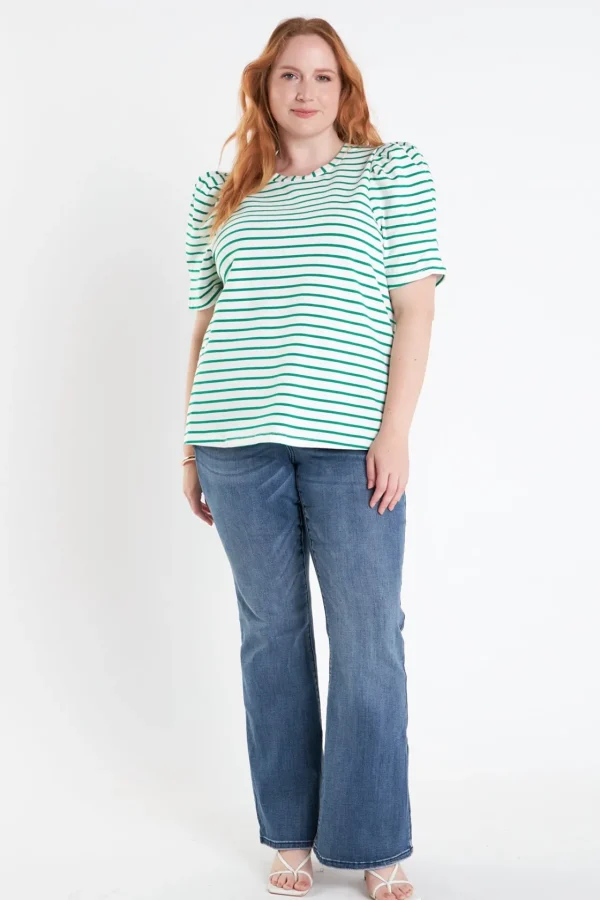 ENGLISH FACTORY Tops*- Plus Size Stripe Women Knit Shirt