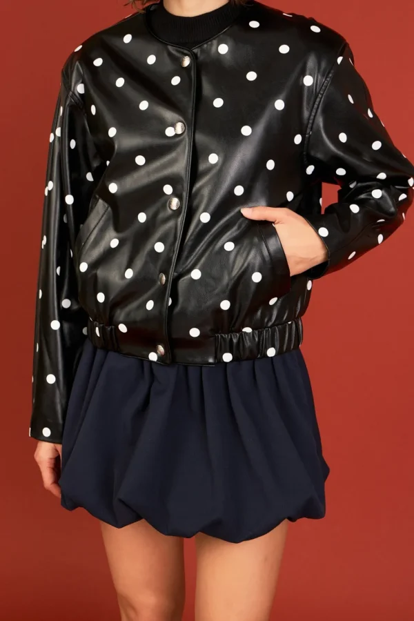 ENGLISH FACTORY Matching Sets | Jackets & Coats*- Polka Dot Faux Leather Jacket BLACK/WHITE