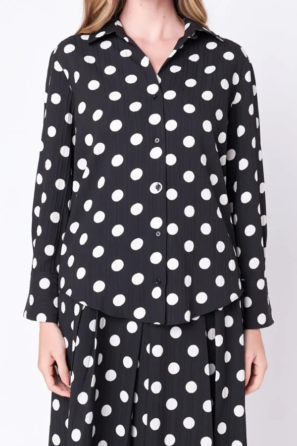 ENGLISH FACTORY Matching Sets | Shirts & Blouses*- Polka Dot Long Sleeve Blouse BLACK