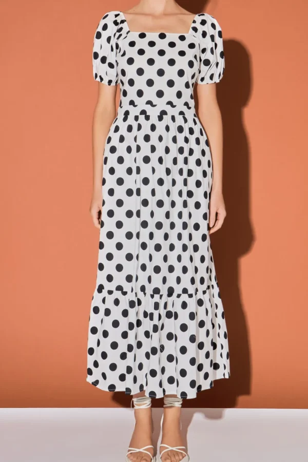 ENGLISH FACTORY White Dresses | Tops*- Polka Dot Puff Sleeve Maxi Dress WHITE/BLACKDOT