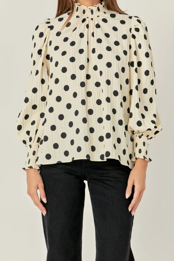 ENGLISH FACTORY Shirts & Blouses*- Polka Dot Smock Neck Blouse IVORY