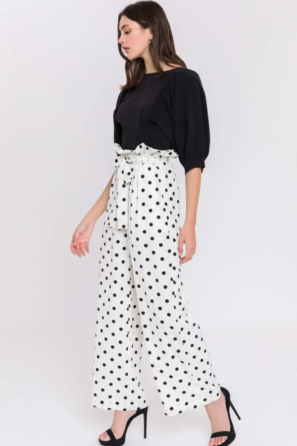 ENGLISH FACTORY Pants*- Polka Dot Wide Pants WHITE