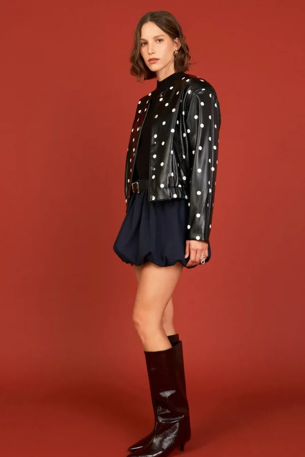 ENGLISH FACTORY Matching Sets | Jackets & Coats*- Polka Dot Faux Leather Jacket BLACK/WHITE