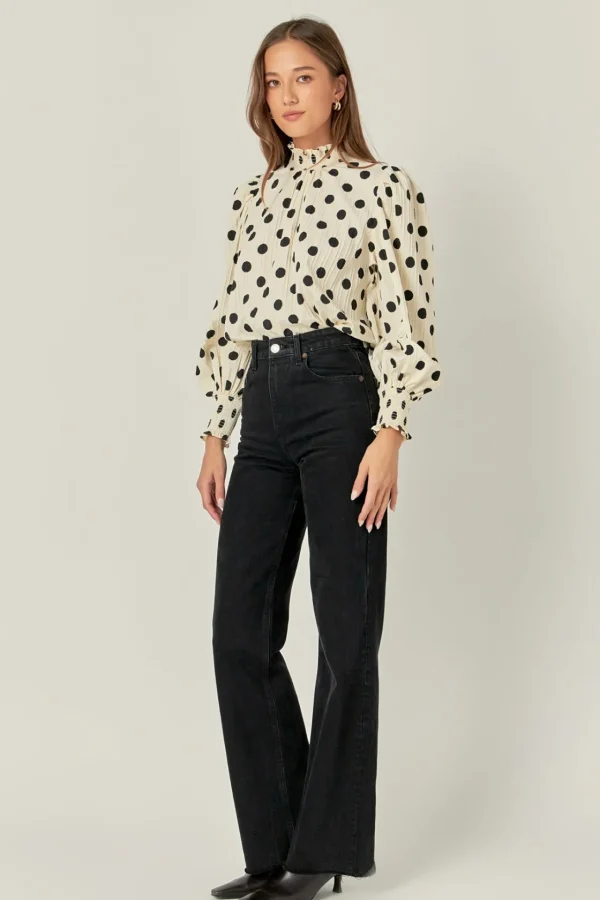 ENGLISH FACTORY Shirts & Blouses*- Polka Dot Smock Neck Blouse IVORY