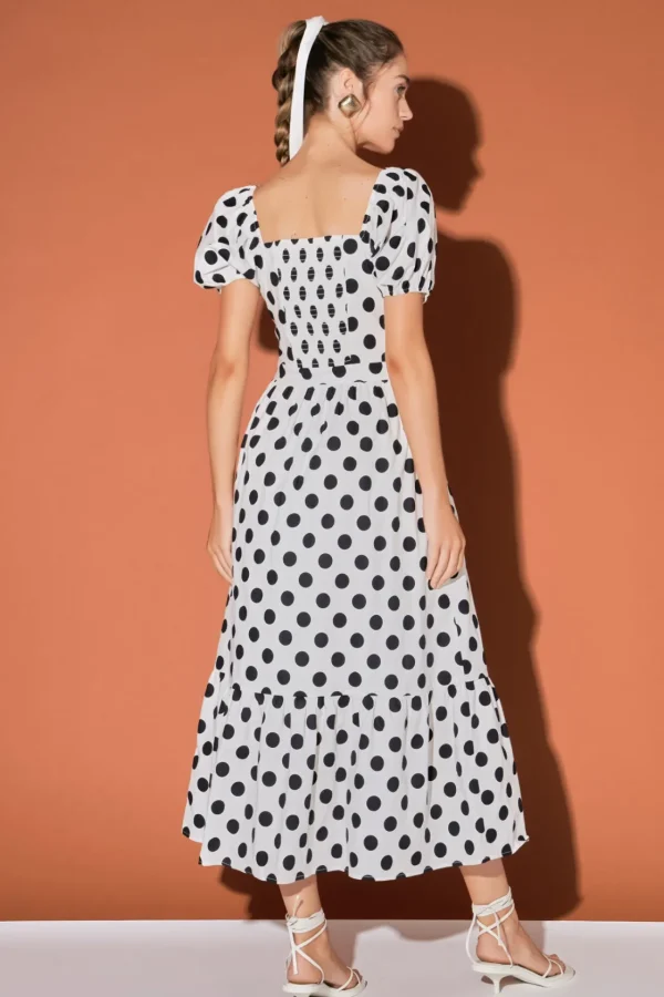 ENGLISH FACTORY White Dresses | Tops*- Polka Dot Puff Sleeve Maxi Dress WHITE/BLACKDOT