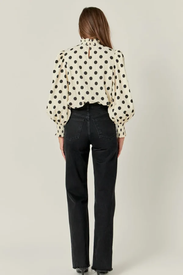 ENGLISH FACTORY Shirts & Blouses*- Polka Dot Smock Neck Blouse IVORY