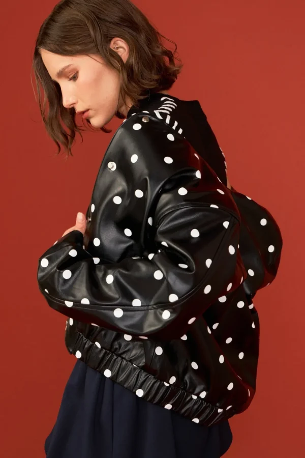 ENGLISH FACTORY Matching Sets | Jackets & Coats*- Polka Dot Faux Leather Jacket BLACK/WHITE