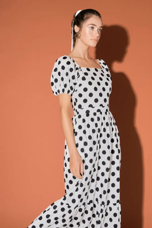 ENGLISH FACTORY White Dresses | Tops*- Polka Dot Puff Sleeve Maxi Dress WHITE/BLACKDOT