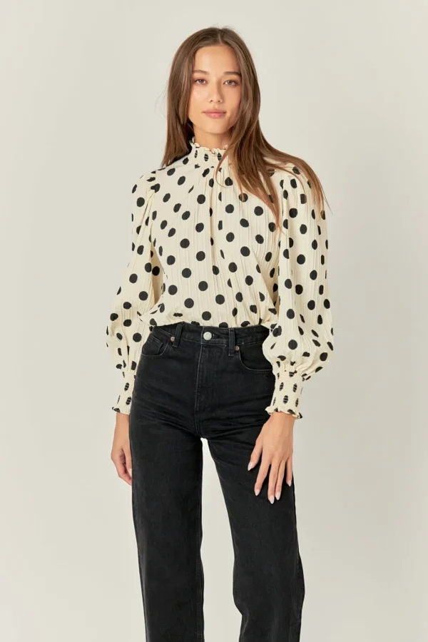 ENGLISH FACTORY Shirts & Blouses*- Polka Dot Smock Neck Blouse IVORY