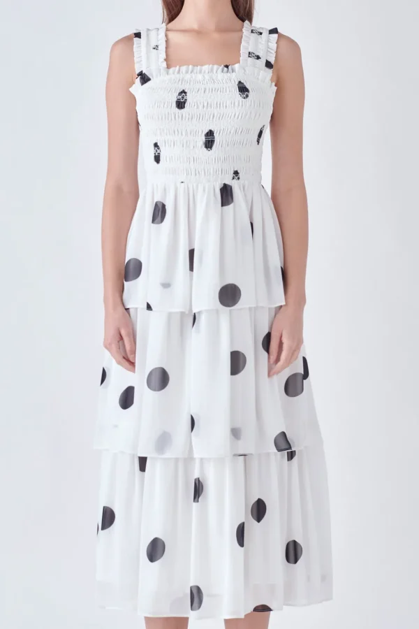 ENGLISH FACTORY White Dresses | Tops*- Polka-dot Midi Dress WHITE/BLACK