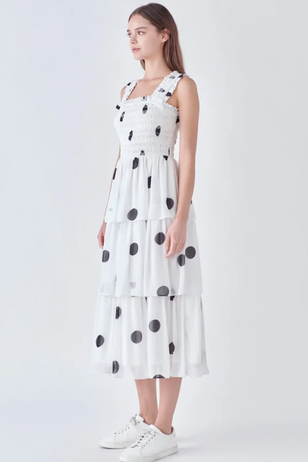ENGLISH FACTORY White Dresses | Tops*- Polka-dot Midi Dress WHITE/BLACK