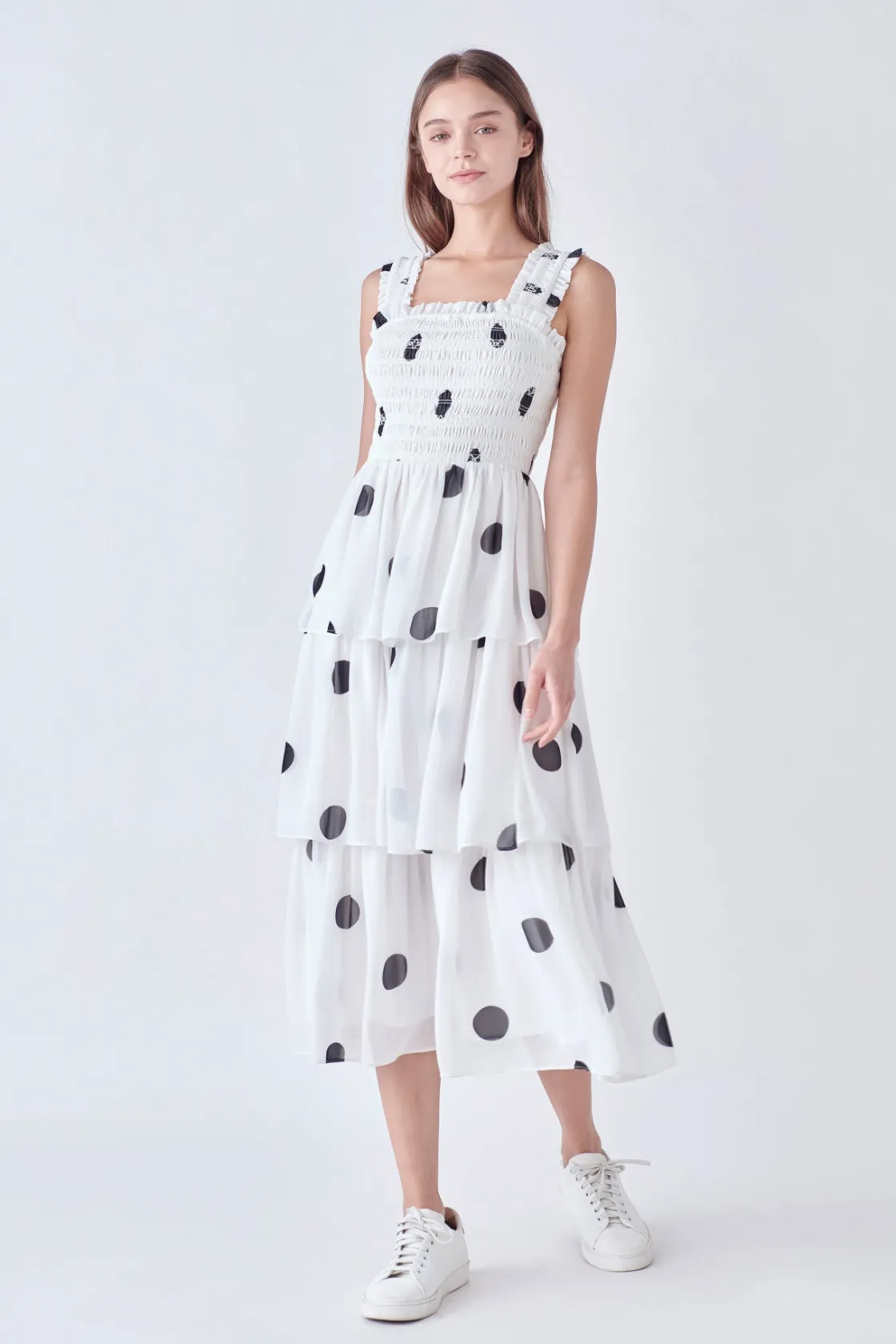 english_factory__polkadot_3.webp ENGLISH FACTORY White Dresses | Tops*- Polka-dot Midi Dress WHITE/BLACK