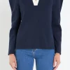 ENGLISH FACTORY Tops*- Polo Collar Sweatshirt NAVY/CREAM