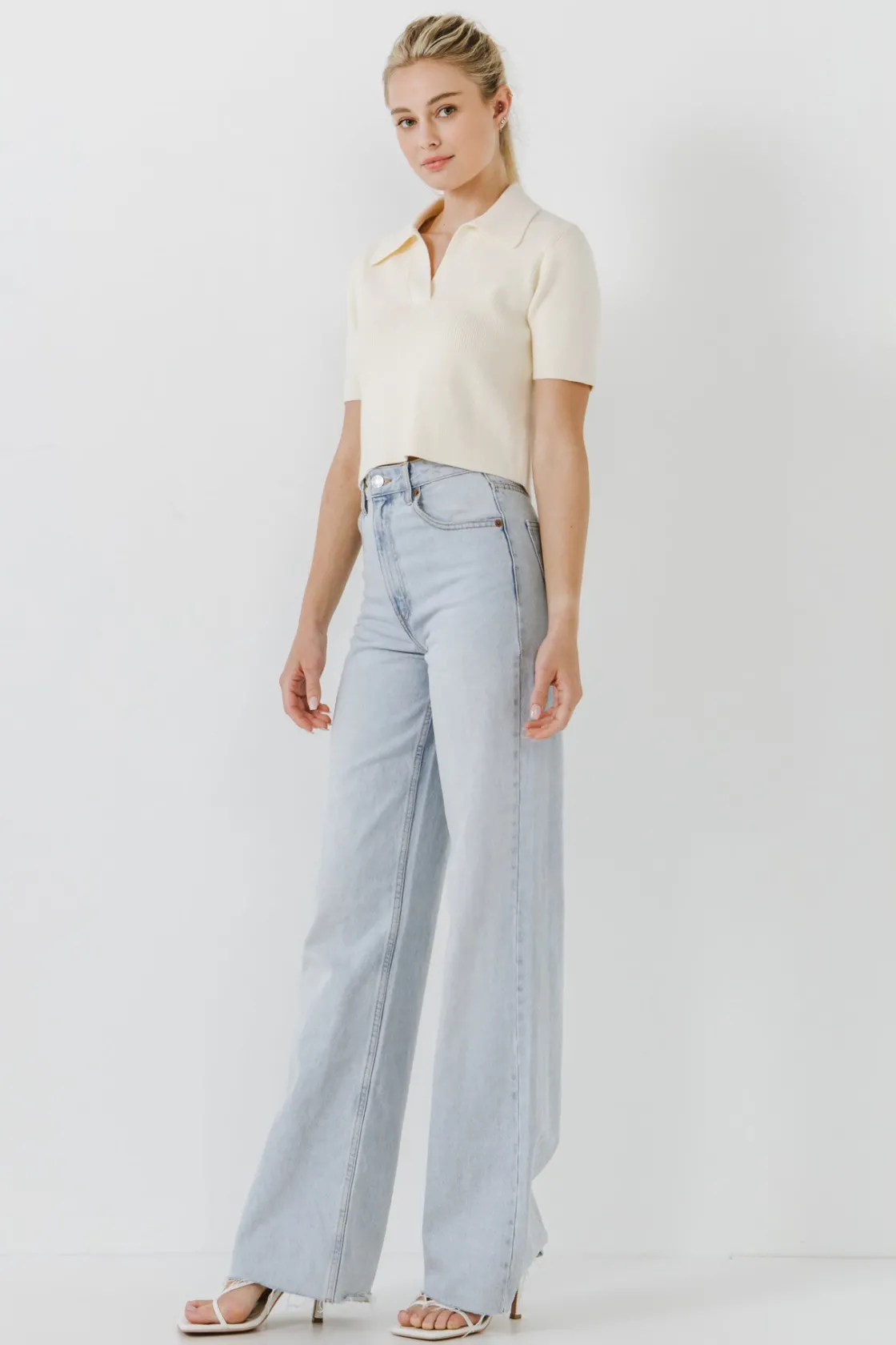 english_factory__polo_col_1-1.webp ENGLISH FACTORY Sweaters & Knits*- Polo Collar Crop Knit Sweater IVORY
