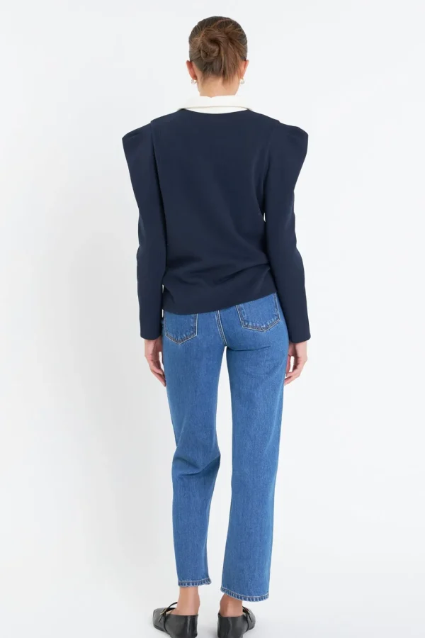 ENGLISH FACTORY Tops*- Polo Collar Sweatshirt NAVY/CREAM