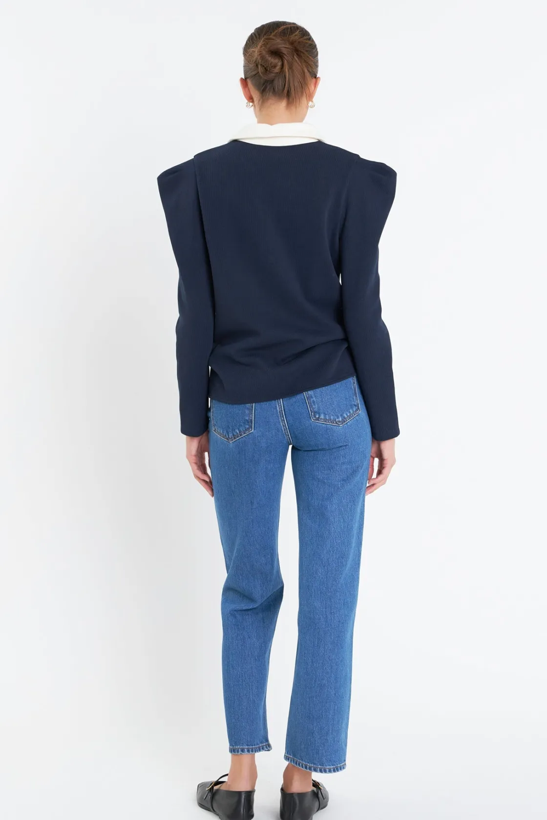 english_factory__polo_col_2.webp ENGLISH FACTORY Tops*- Polo Collar Sweatshirt NAVY/CREAM