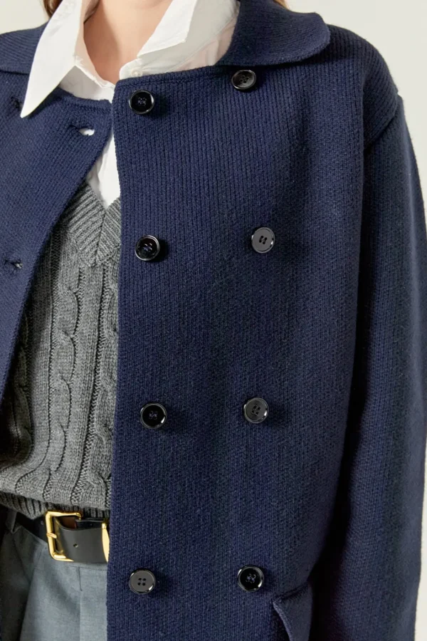 ENGLISH FACTORY Sweaters & Knits | Tops*- Polo Long Double Cardigan NAVY