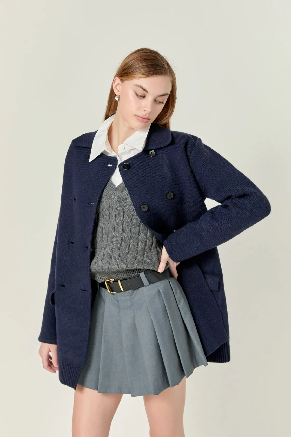 english_factory__polo_lon_3.webp ENGLISH FACTORY Sweaters & Knits | Tops*- Polo Long Double Cardigan NAVY