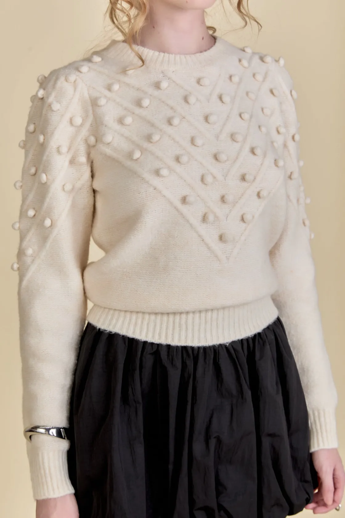 english_factory__pom_pom__0-2.webp ENGLISH FACTORY Sweaters & Knits | Tops*- Pom Pom Detail Long Sleeve Sweater IVORY