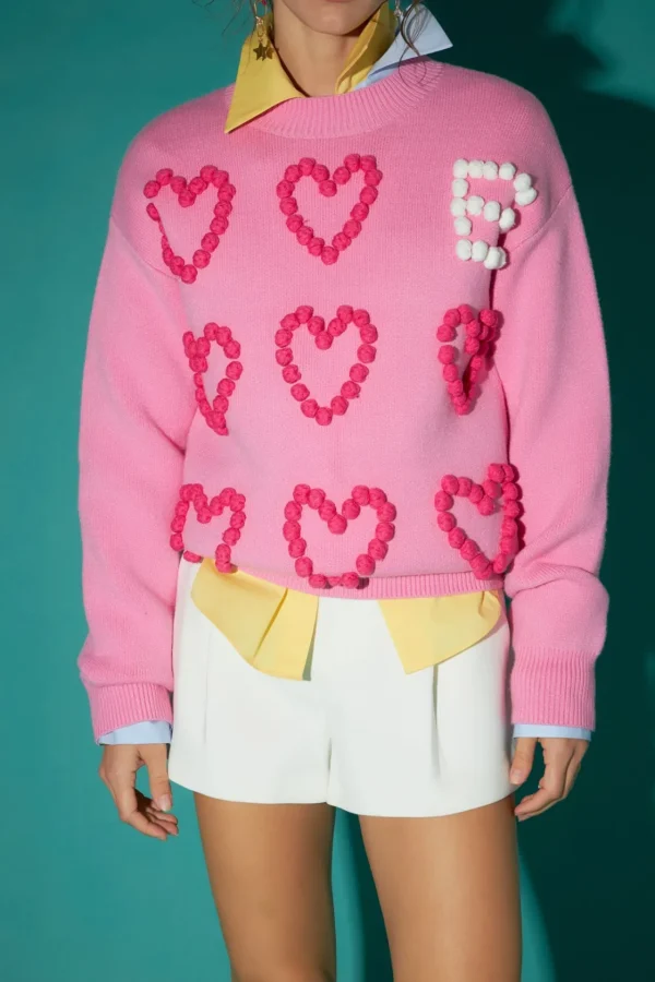 ENGLISH FACTORY Sweaters & Knits | Tops*- Pom Pom Heart Sweater PINK