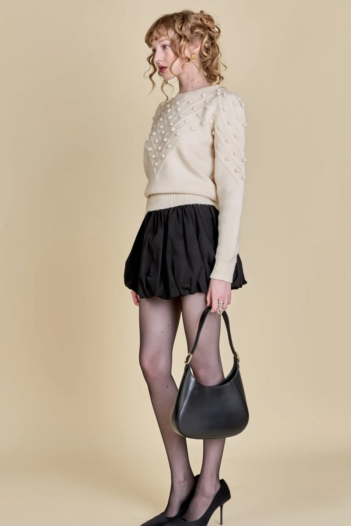 english_factory__pom_pom__1-2.webp ENGLISH FACTORY Sweaters & Knits | Tops*- Pom Pom Detail Long Sleeve Sweater IVORY