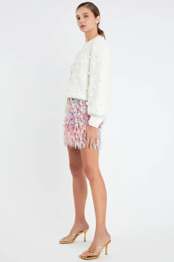 ENGLISH FACTORY Sweaters & Knits | Tops*- Pom Pom Pattern Long Sleeve Sweater IVORY