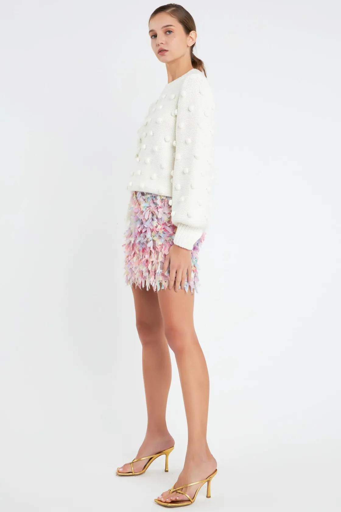 english_factory__pom_pom__1-5.webp ENGLISH FACTORY Sweaters & Knits | Tops*- Pom Pom Pattern Long Sleeve Sweater IVORY