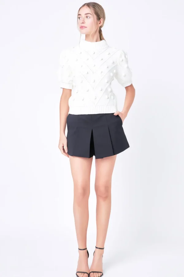 ENGLISH FACTORY Sweaters & Knits | Tops*- Pom Pom Puff Sleeve Sweater