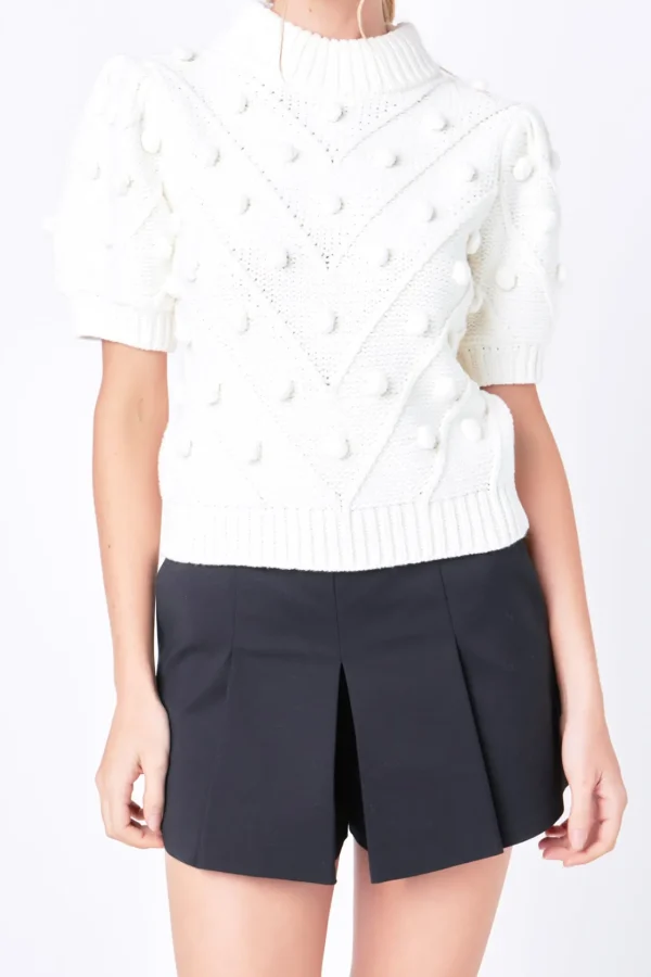 ENGLISH FACTORY Sweaters & Knits | Tops*- Pom Pom Puff Sleeve Sweater