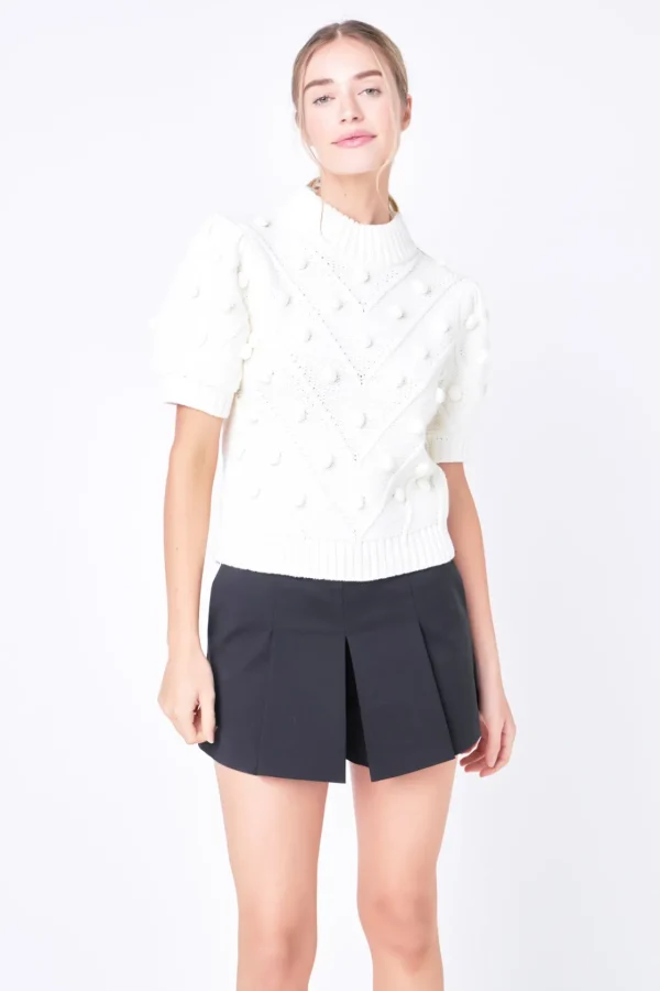 ENGLISH FACTORY Sweaters & Knits | Tops*- Pom Pom Puff Sleeve Sweater