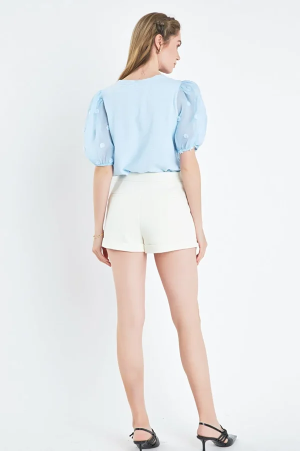 ENGLISH FACTORY Tops*- Pom Pom Mixed Media Top BLUE