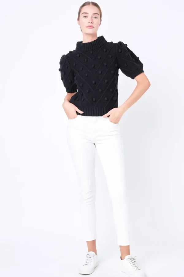 ENGLISH FACTORY Sweaters & Knits | Tops*- Pom Pom Puff Sleeve Sweater