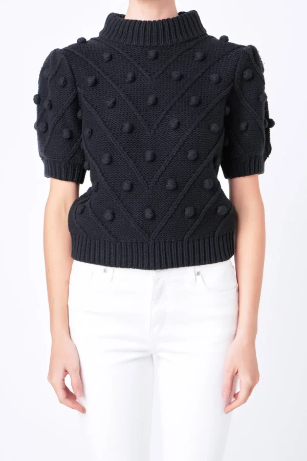 ENGLISH FACTORY Sweaters & Knits | Tops*- Pom Pom Puff Sleeve Sweater