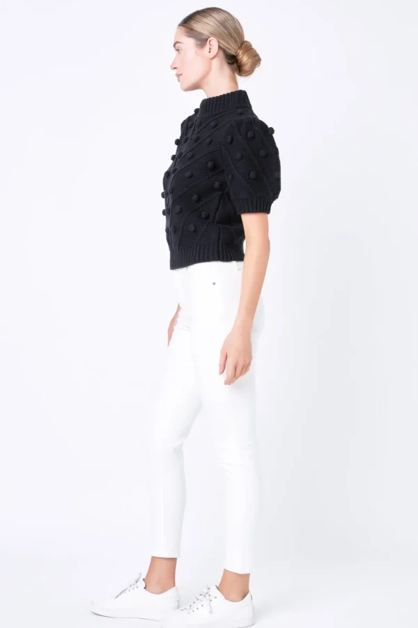 ENGLISH FACTORY Sweaters & Knits | Tops*- Pom Pom Puff Sleeve Sweater