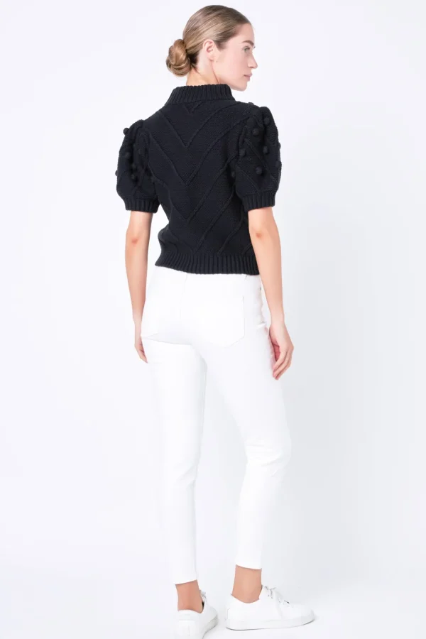 ENGLISH FACTORY Sweaters & Knits | Tops*- Pom Pom Puff Sleeve Sweater