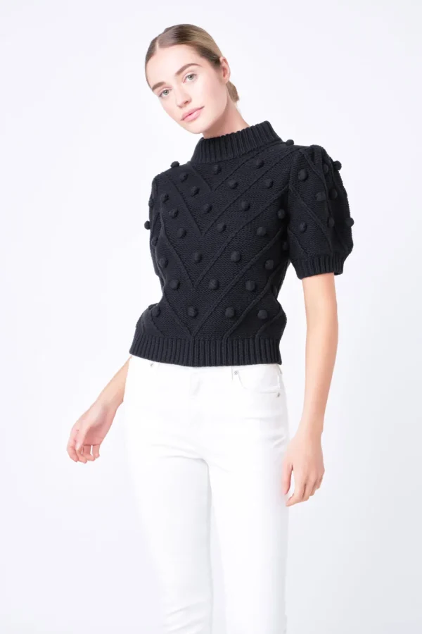 ENGLISH FACTORY Sweaters & Knits | Tops*- Pom Pom Puff Sleeve Sweater