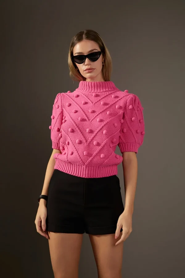 ENGLISH FACTORY Sweaters & Knits | Tops*- Pom Pom Puff Sleeve Sweater