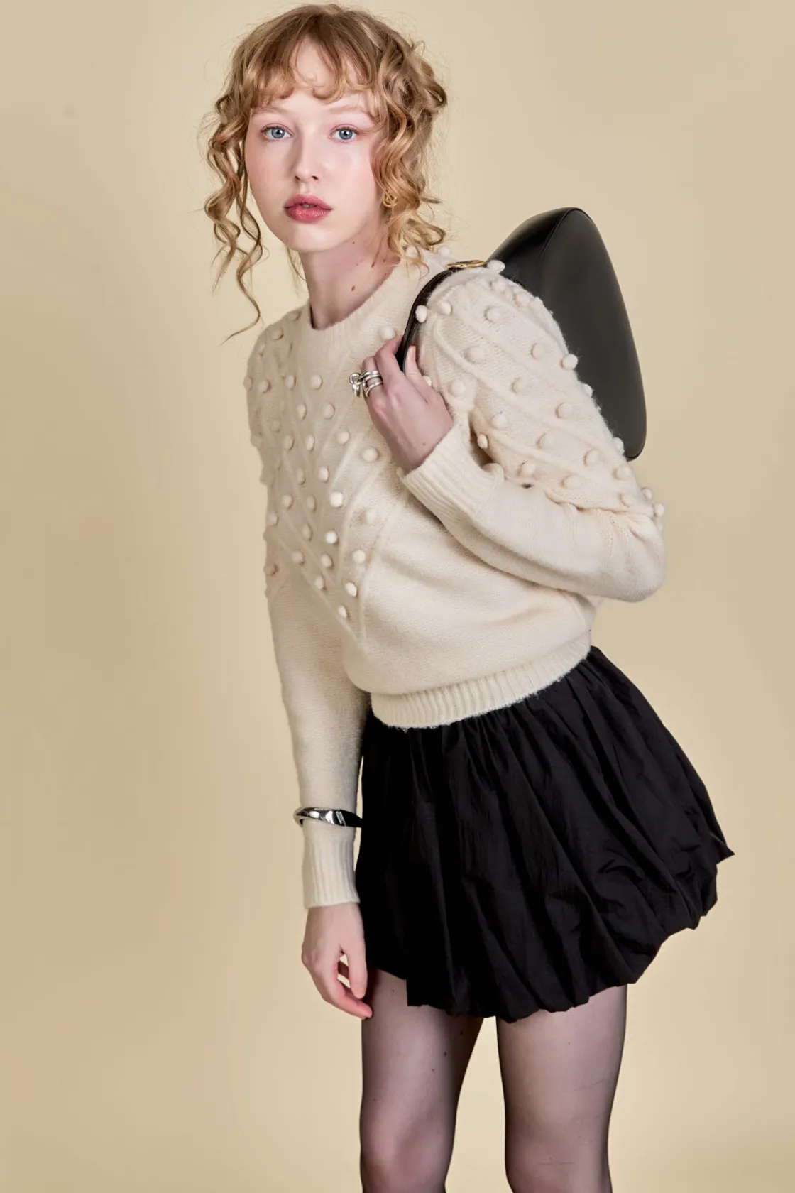english_factory__pom_pom__3-2.webp ENGLISH FACTORY Sweaters & Knits | Tops*- Pom Pom Detail Long Sleeve Sweater IVORY