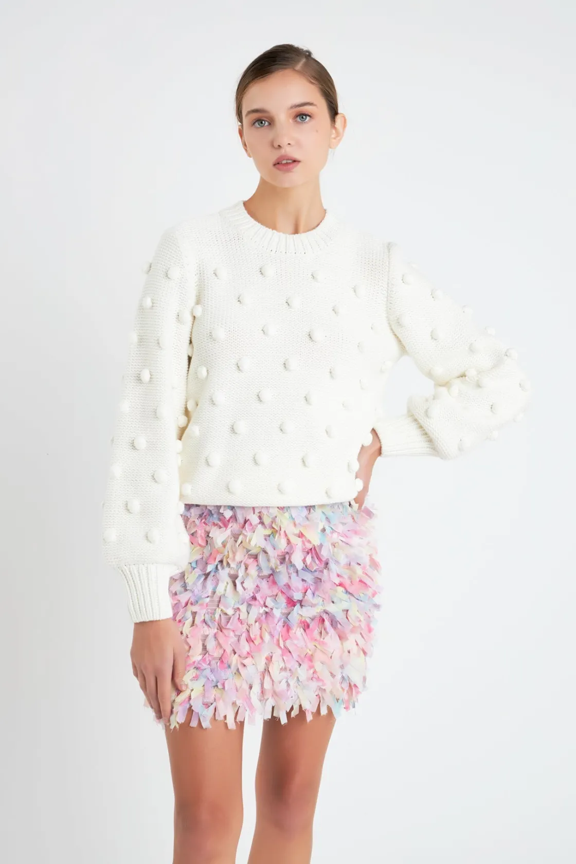 english_factory__pom_pom__3-5.webp ENGLISH FACTORY Sweaters & Knits | Tops*- Pom Pom Pattern Long Sleeve Sweater IVORY