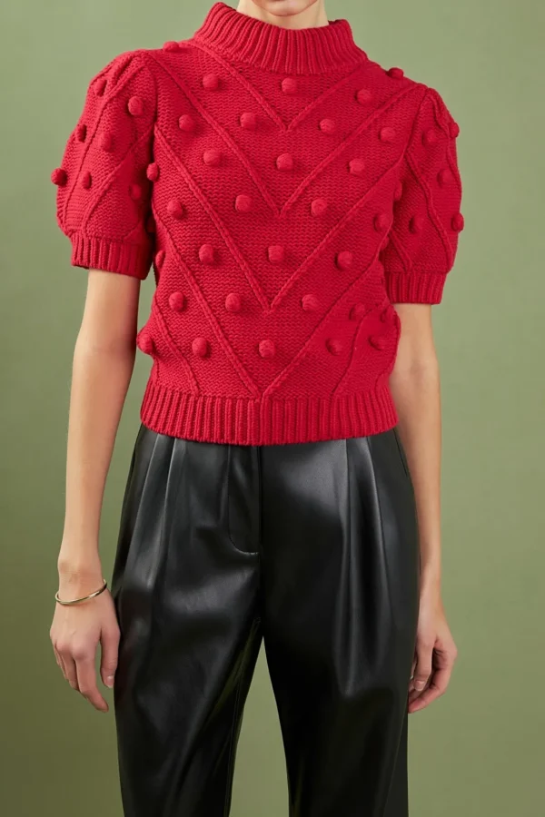 ENGLISH FACTORY Sweaters & Knits | Tops*- Pom Pom Puff Sleeve Sweater
