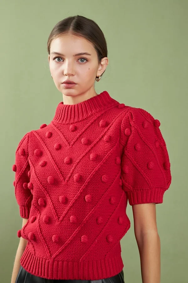 ENGLISH FACTORY Sweaters & Knits | Tops*- Pom Pom Puff Sleeve Sweater